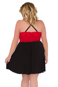 Kleid mit breiter roter Spitze im Taillenbereich